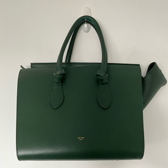 CELINE TEAL BLUE LEATHER SMALL TIE TOTE BAG - Picture 1 of 6